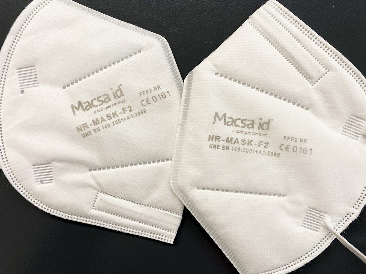 Laser marking of FFP2 surgical masks