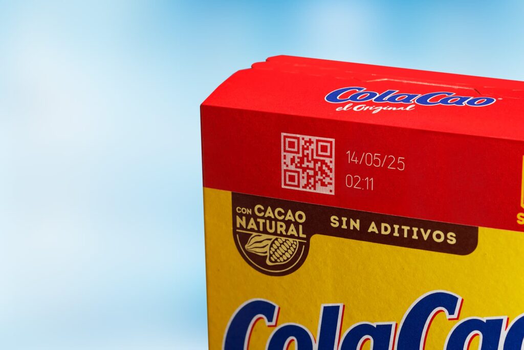 laser engraved QR and expiry code on cardboard food box