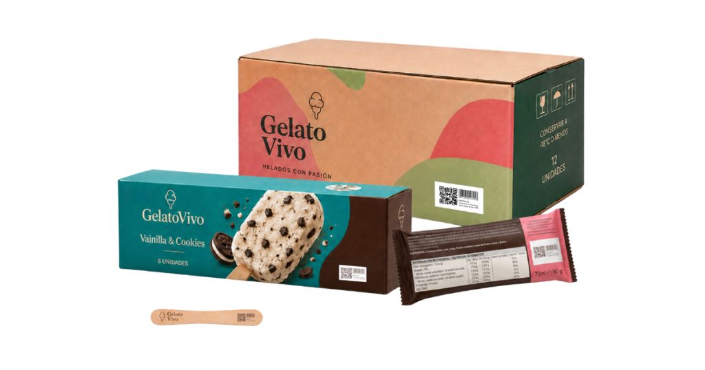 Ice cream packaging coding and traceability from individual packs to pallets on a production line